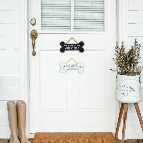 NIKKY HOME Dogs Farmhouse Door Sign 9.4 x 5.9, Dog Bone Wooden Welcome Sign for Front Door Porch Decor with wooden beads Welcome Wreath Sign Hanging for Dogs Lovers Christmas Decoration in Saudi Arabia