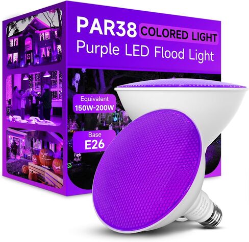 PAR38 Purple LED Lights for Outside, 150W Flood Light Bulbs Equivalent, 15W Energy Saving 1200LM, Colored Outdoor Flood Light Bulb, E26 Not-dim for Christmas, Halloween, 2 Pack in Saudi Arabia