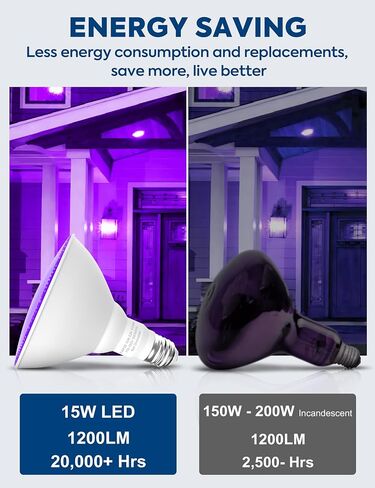 PAR38 Purple LED Lights for Outside, 150W Flood Light Bulbs Equivalent, 15W Energy Saving 1200LM, Colored Outdoor Flood Light Bulb, E26 Not-dim for Christmas, Halloween, 2 Pack in Saudi Arabia