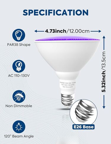 PAR38 Purple LED Lights for Outside, 150W Flood Light Bulbs Equivalent, 15W Energy Saving 1200LM, Colored Outdoor Flood Light Bulb, E26 Not-dim for Christmas, Halloween, 2 Pack in Saudi Arabia