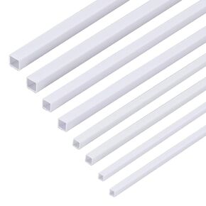 OLYCRAFT 40pcs 4 Size ABS Plastic Square Tube 3/4/5/6mm White ABS Plastic Square Tube Hollow Square Bar Rods ABS Plastic Rods for DIY Sand Table Architectural Model Making