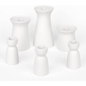 حاملات شموع على شكل عمود من السيراميك باللون الأبيض غير اللامع من Koyal، حوامل شموع من الخزف الحجري الحديث من Koyal، مجموعة من 6 قطع in Kuwait
