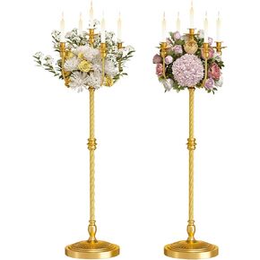 mopam Floor Candelabra 2 Pcs 50 Inch Gold Candlestick Holder 5 Arms Candle Holders Antique Candle Stand Centerpiece Decorative Candle Holder for Events, Party, Ceremony, Wedding Aisle, Home