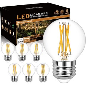 winshine E26 LED Edison Bulbs Dimmable, 3000K Soft White, G16.5 Small Light Bulb 40W Equivalent, 4W Decorative Globe Light Bulbs for Bathroom Vanity, Chandelier, Clear Glass, 120V, 400LM, 6 Pack