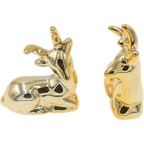 Hananona 2 Pcs Ceramic Animal Figurines Ornaments, Gold Deer Home Decor Sculptures and Statues Handmade Artware Gifts (Gold Deer, 2)