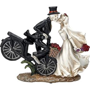 Pacific Giftware Love Never Dies Newly Wed Skeleton Couple Kissing Rose Basket Bike Statue 12.2" Tall