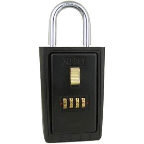 NU-SET Lock | 4 Digit Combination Lock Box | Keyed Shackle Key Storage Lock Box | Home Improvement & Door Hardware (Black)