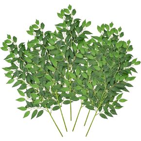 6Pcs Artificial Italian Ruscus Greenery Stems Faux Greenery Branches Artificial Green Leaf Garland Vines Faux Stem for Vase DIY Bridal Bouquets Wedding Floral Party Centerpiecs