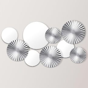 Hicarer 9 Pcs Silver Wall Decor Metal Home Decor Metal Wall Decorative Circle Plates Mirror Modern Round Accent Wall Art Sculpture Decor Hanging Decorations for Living Room Office Bedroom Kitchen