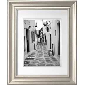 Malden International Designs Classic Wall Mouldings Eaton Double Matted Picture Frame, 17.5"L x 14.5"W, Silver