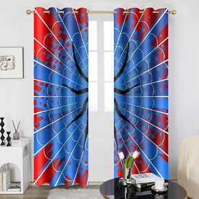 Red Blue Spider Webs Curtains Big Black Spider Blackout Thermal Insulated Drapes Window Curtains for Men Boys Bedroom Living Room Dining Room 52 x 63 Inches Long 2 Panels