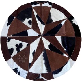 TOM TOM COWHIDES Cowhide Rug, Brown Bull, Leather, Star Patchwork Round Area 40", for Decorating Bedrooms, Dining Rooms, and Living Rooms