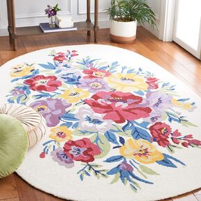 SAFAVIEH Chelsea Collection Area Rug - 3' x 5' Oval, Ivory & Rose, Handmade French Country Floral Wool, Ideal for High Traffic Areas in Living Room, Bedroom (HK219A)