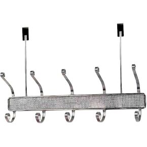 Home Basics Over the Door Crystal Diamond 5 Hook For Hanging Clothes, Coats, Towels, Robe or Bags, Satin Nickel