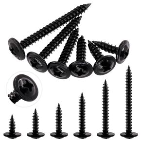 Glarks 180Pcs 6 Sizes #8 Phillips Modified Truss Head Wood Screws Assortment Kit, #8 x 1/2", 5/8", 3/4", 1", 1-1/4", 1-1/2" Black Zinc Plated Carbon Steel Self Tapping Sheet Metal Screws Set