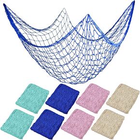 8 Pieces Natural Fish Net Decoration 80" x 40", Wall Hanging Cotton Fishnet Decor for Underwater, Mermaid, Pirate, Hawaiian, Nautical Ocean Theme Beach Bash Party Decoration (Beige)