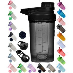 Shaker Bottle in Dark Black w. Stylish Mechanic Design (Twist Cap Lockable Anti-Leaking Fixed w. Slim Arm,Large Moden Loop),Strong Body Anti-Drop,Hard 1.77" Non-Metal Mixer Ball,BPA Free,16 OZ/ 500 ML