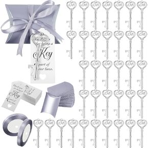 100 مجموعة من هدايا الزفاف السائبة على شكل هيكل عظمي فتاحة زجاجات هدية تذكارية لحفلات الزفاف مع صندوق وسادة على شكل علامة شكر وشريط من الساتان لتزيين حفلات أعياد الميلاد للضيوف، فضي in Kuwait