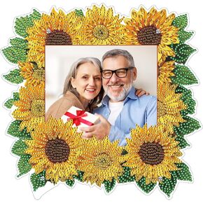 Eiflow DIY Diamond Art Painting Desktop Ornament Picture Frame Sunflower Kit, Tabletop Frame Photo from Diamonds Painting Kit, 5.4x4.8inch Inner Size for Art Picture or Photos