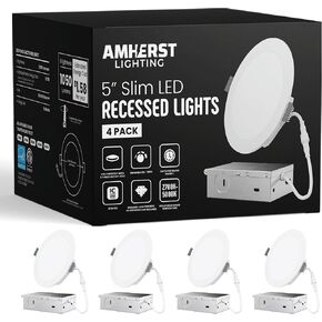 5" Slim LED Recessed Lights, 4 Pack, 5CCT Selectable Color Temperature, Dimmable, 12W, The Only Ultra Thin LED Recessed Light Made for a 5 Inch Cut Out Hole