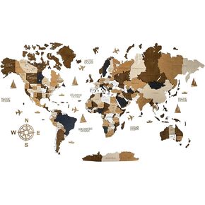 Wooden World Map 3D Art Large Wall Decor - Size (M, L, XL) Any Occasion Gift Idea - Wall Art For Home, Kitchen or Office