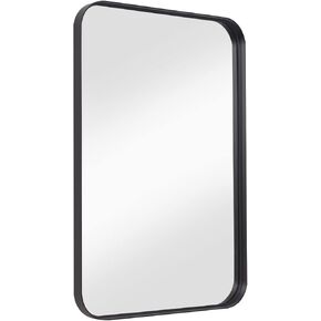 Wall Mirror for Bathroom, 20x30 Inch Black Bathroom Mirror, Rectangular Wall Mounted Decorative Mirror, Rounded Corner, Aluminum Alloy Frame,Home Decor, Hangs Horizontal or Vertical