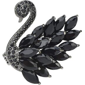 Elegant Black Cubic Zirconia Crystal Swan Bird Brooch Pins Breastpin Bouquet Wedding Jewelry Pendant for Women Bridal Gift
