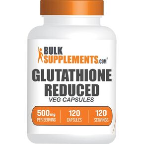BulkSupplements.com Glutathione Reduced Capsules - or Reduced Glutathione, Glutathione Supplement, Glutathione 500mg - Gluten Free, 1 Capsule Per Serving, 120 Capsules (Pack of 1)