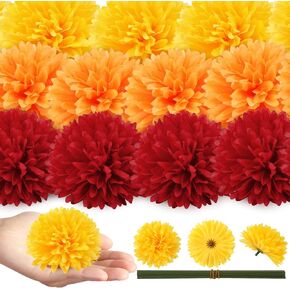 EIMMBD Marigold Flowers Heads Bulk 3.15", 40pcs Artificial Marigold Garland for Day of The Dead Decor Diwali Cinco de Mayo Fiesta Wedding Festival Party Home Decoration (Orange+Yellow+Red)