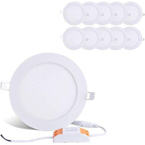 BRILLIHOOD 12W 6-inch Ultra-Thin Round LED Recessed Ceiling Panel Down Light with Driver, 1,000 Lumens, 80W Incandescent Equivalent, Home, Office, Commercial Lighting - Pack of 10, 6000K Cool White in Saudi Arabia