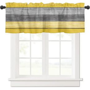 Valance Curtains Retro Rustic Old Farm Barn Wood Yellow Grey Window Valance for Living Room Bedroom Light Filtering Short Kitchen Valance Rod Pocket Window Decor Curtain 60"x18"