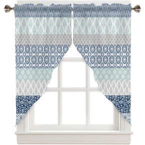 Boho Stripe Swag Valances for Windows Rod Pocket Kitchen Window Curtains Over Sink, Vingtage Tribal Kitchen Curtains Sets, Swag Curtains Valance for Living Room, 28x36inch Set of 2, Bohemian Style
