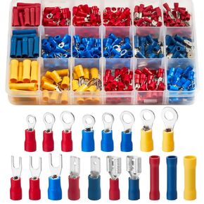 Chanzon 200pcs Insulated Crimp Wire Connector Terminal Assortment Contains Butt Splice, Male & Female Spade, Fork, Ring Quick Disconnect Solderless Assorted Kit Electrical Crimping Tools