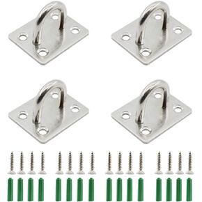 4 Pack Stainless Steel Ceiling Hooks, Pad Eye Plate U Hooks Heavy Duty Wall Mount Ring Hooks Marine Hanging Hardware Staple Hook Loop with Install Screws Silver