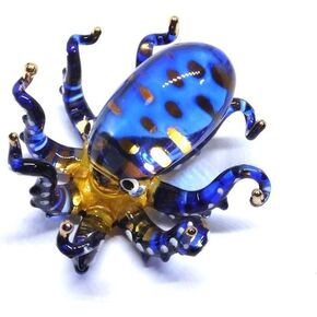 Handmade Mini 2" Blown Glass Blue Octopus Figurines Figures Art,Collectible Dollhouse Gift Ideas,Miniature Ocean Animals,Tiny Ornament Cool Stuff Garden Decor No.7