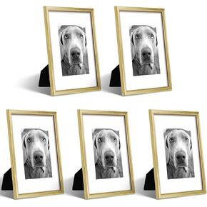 8x10 Picture Frame - Set of 5, Matte Gold 8 x 10 Photo Frame with High-Definition Glass, Modern Picture Frames with Mat for 6x8 for Tabletop or Collage Wall