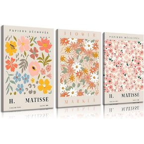 3Pcs Flower Market Canvas Wall Art Danish Pastel Wall Decor Pictures Pink Aesthetic Posters Prints for Living Room Bathroom Home Decoration