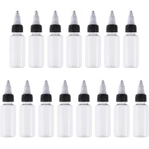GLOBLELAND 15Pcs 30ml/1oz Squeeze Bottles with Black Twist Top Clear Dispensing Bottles Plastic Extruded Liquid Bottle Natural Boston Round Bottles Plastic Thin Tip Dropper Bottles