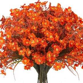 Grunyia 20 Bundles Artificial Fall Flowers Outdoor,No Fade Fake Plastic Flowers,Faux Autumn Plants for Indoor Outside Garden Porch Window Box Home Wedding (Fall Red)