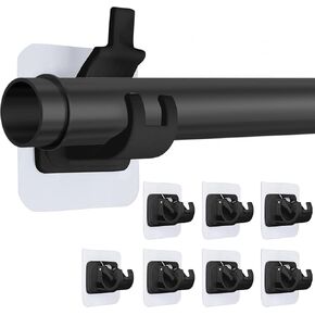 8Pcs No Drill Curtain Rod Brackets, Nail Free Curtain Rod Hangers Self Adhesive Curtain Rod Holders - Black Curtain Rod Hooks Adjustable Curtain Hangers for Bathroom Home Kitchen
