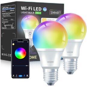 مصابيح الإضاءة الذكية، لمبة Homekit الذكية 9W 900LM تعمل مع Alexa، Apple Home، Google Home 2.4 جيجا هرتز WiFi Bluetooth Light Bulb A19 E26 RGBWW لمبة إضاءة LED عاكسة للضوء متغيرة اللون 2 حزمة