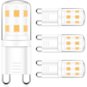 4 Pack G9 LED Bulb, 40 watt Halogen Replacement, Warm White 2700K, Non-dimmable T4 LED Bulb, G9 Bi Pin Base, 120V Small Light Bulbs for Chandelier, Bathroom Vanity Light Fixture