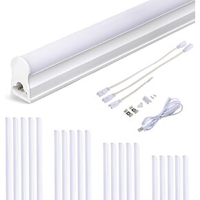 20 حزمة LED T5 تركيبات فردية متكاملة، مصباح متجر LED قابل للربط 4FT، مصابيح أنبوبية 20 وات T5 للطابق السفلي لورشة مستودع المرآب، 2200 لومن، 6500 كلفن (أبيض بارد)، التوصيل والتشغيل، مفتاح تشغيل/إيقاف مدمج