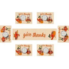 مفارش طاولة الطعام باللون البرتقالي لعيد الشكر من إمفينسي، مجموعة مكونة من 6 قطع ومفرش طاولة، مجموعة الخريف المقاومة للحرارة لتزيين حفلات المنزل في الأماكن الخارجية والداخلية (مفرش طاولة واحد بطول 72 بوصة و6 مفارش) in Kuwait