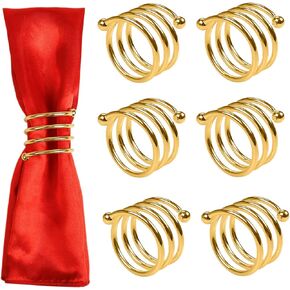 Gold Napkin Rings Set of 6, Metal Napkin Rings Dinner Napkin Holders for Cloth Napkins Thanksgiving Wedding Christmas Party Kitchen Table Decoration(6 Pcs Gold Spring)