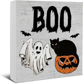 Halloween Ghost Decor Freshly Boo'd Coffee Decorations Coffee Bar Kitchen Wooden Sign for Desk Table 5 x 5 Inches
