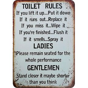 Bathroom Wall Decor Funny Bathroom Signs Decor Metal Sign Rustic Bathroom Decor Room Decor Bathroom Rules Toilet Rules Wall Art 12 x 8 Inches