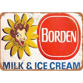 Vintage Look Borden Milk and Ice Cream Cafe Metal Sign 8" x 12" Tin Signs Wall Decor Bar Garage Room Wine Cellar
