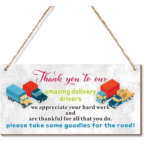 Thank My Driver Sign, Delivery Driver Snack Sign With Thank You Rustic Wood Sign Front Door Outdoor Package Delivery Boxes Mail Box Sign 12x6 Inch