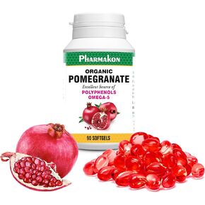 PHARMAKON Organic Pomegranate Extract, Highly Bioavailable Softgels, Full Spectrum Contains Polyphenols + Omega 5 (90 Count)